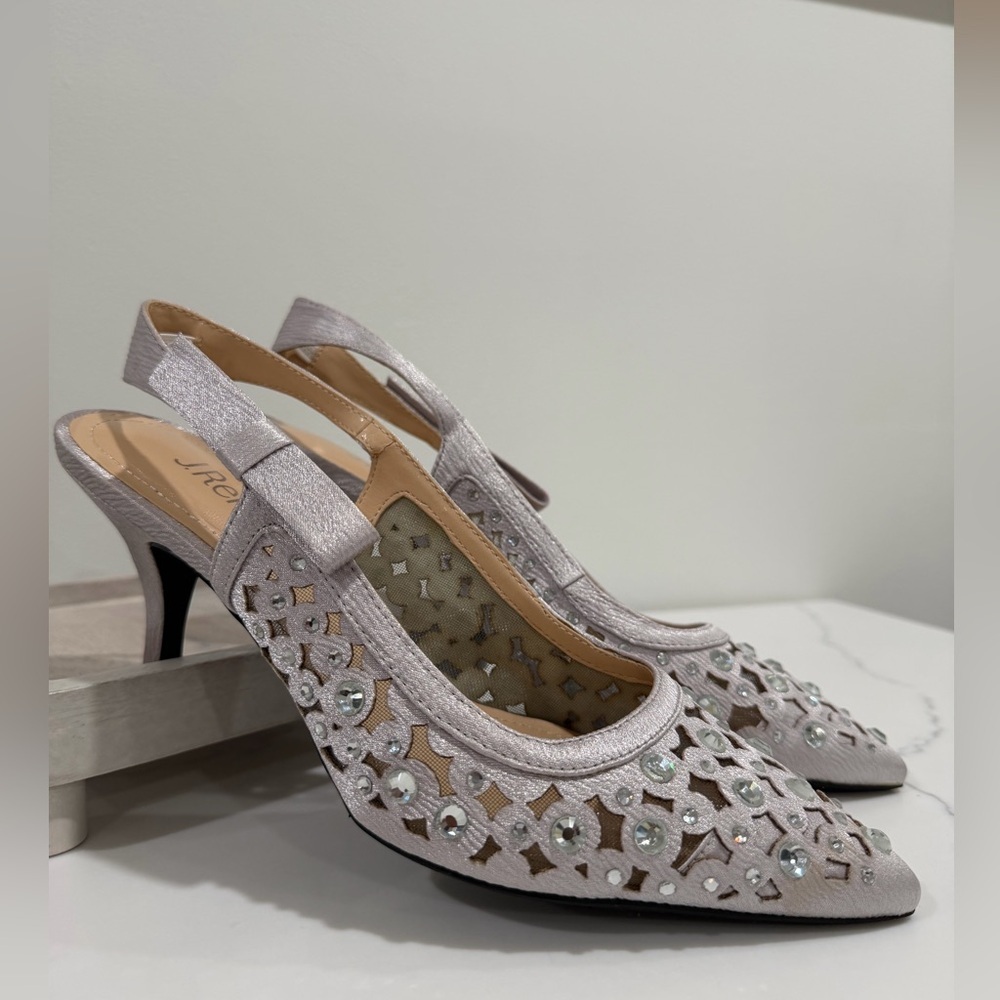 J.Renee Size 8.5 Silver Embellished Slingback Heels